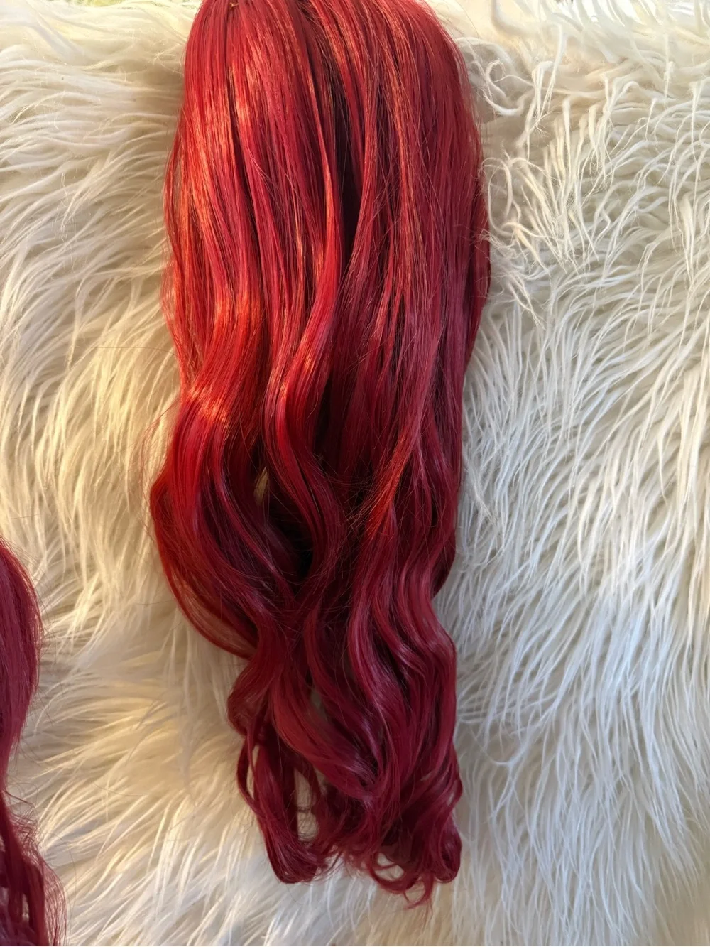 Deep Red Long Wavy Women’s Wig with Side Bangs and clip ons